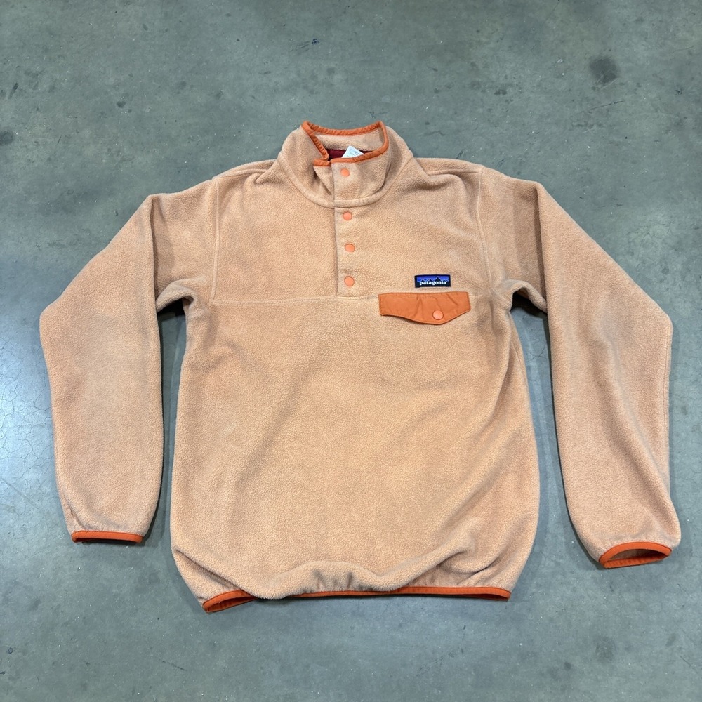 Patagonia Synchilla Orange Peach Snap-T Fleece Sweater Womens Size Small Read